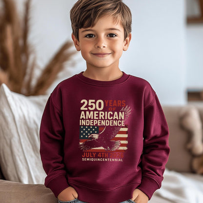 American History 250 Years Youth Sweatshirt, Patriotic Independence Day Kids Crewneck, 4th of July 250th Youth Sweater