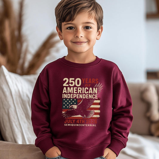 American History 250 Years Youth Sweatshirt, Patriotic Independence Day Kids Crewneck, 4th of July 250th Youth Sweater
