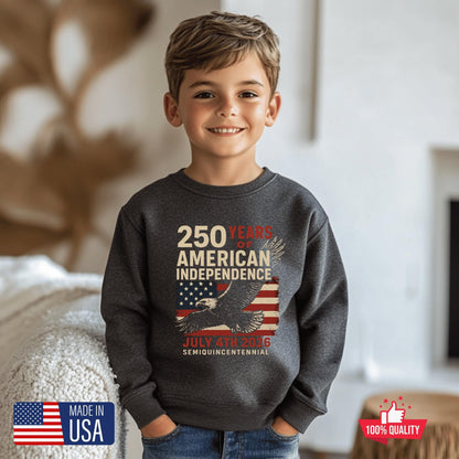 American History 250 Years Youth Sweatshirt, Patriotic Independence Day Kids Crewneck, 4th of July 250th Youth Sweater