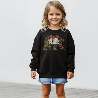 Bear Silhouette National Parks Youth Sweatshirt, Adventure Nature Lover Kids Crewneck, Hiking Exploration Youth Sweater