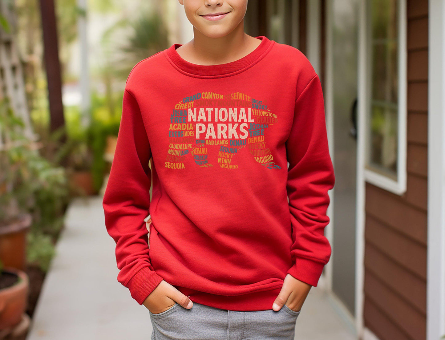 Bear Silhouette National Parks Youth Sweatshirt, Adventure Nature Lover Kids Crewneck, Hiking Exploration Youth Sweater