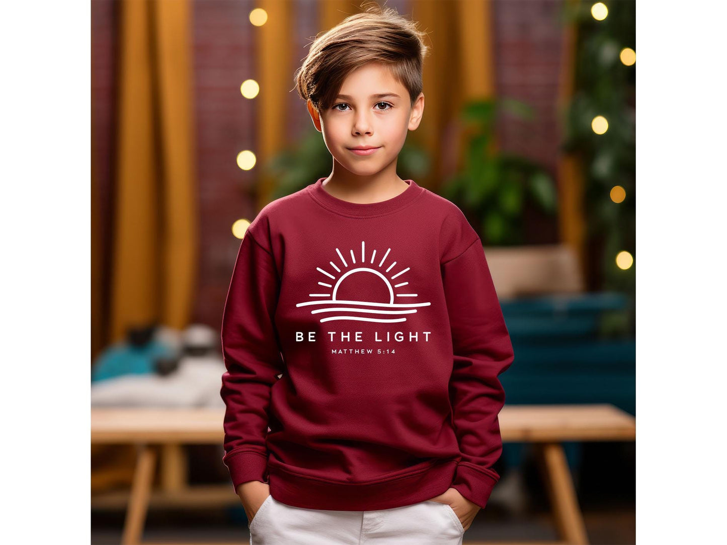 Be The Light Youth Sweatshirt, Christians Faith Kids Sweatshirt, Bible Verse Youth Crewneck