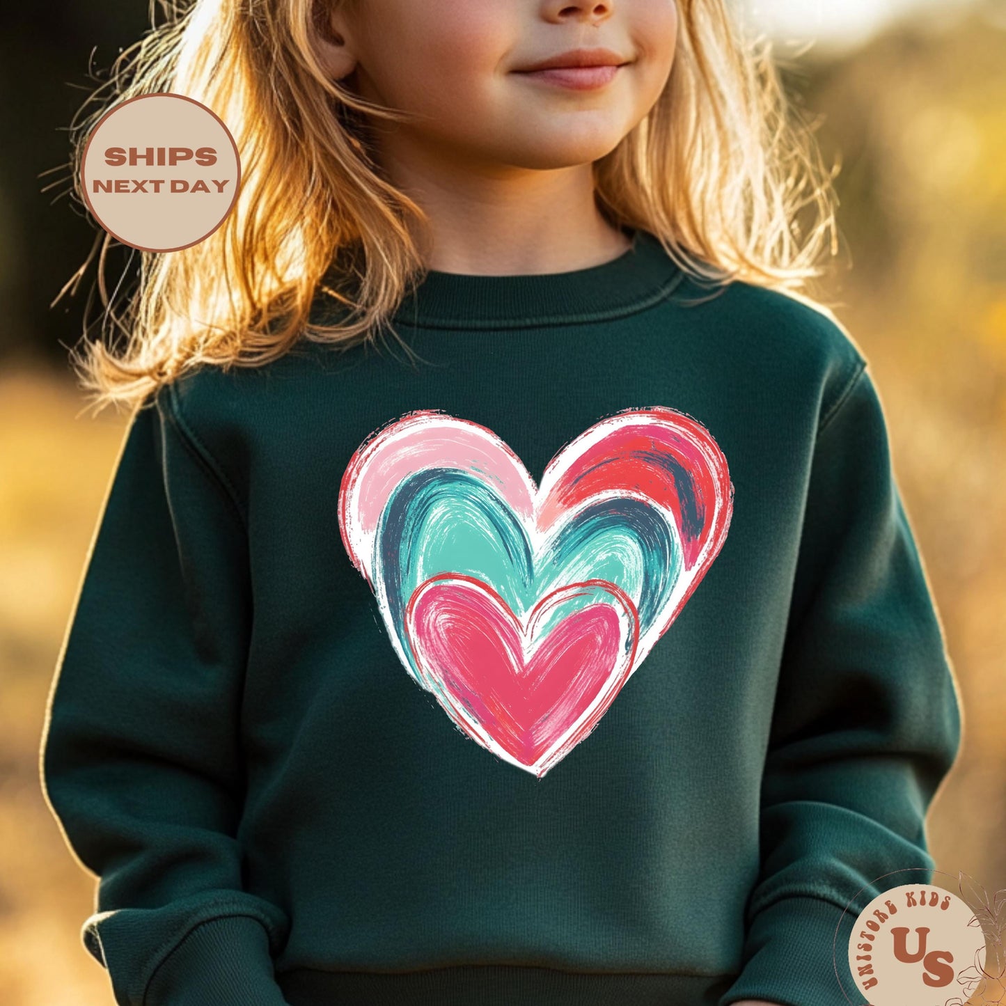 Colorful Heart Youth Sweatshirt, Valentines Day Heart Sweater, Valentine Day Kids Crewneck