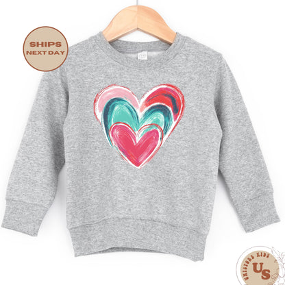 Colorful Heart Youth Sweatshirt, Valentines Day Heart Sweater, Valentine Day Kids Crewneck
