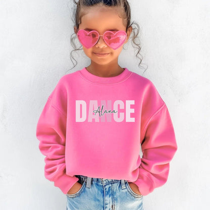 Custom Dance Youth Sweatshirt, Dance Lover Kids Crewneck, Custom Name Dance Sweatshirt