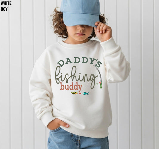 Daddy's Fishing Buddy Youth Sweatshirt, Funny Girls Fishing Kids Crewneck, Fishing Sweatshirt