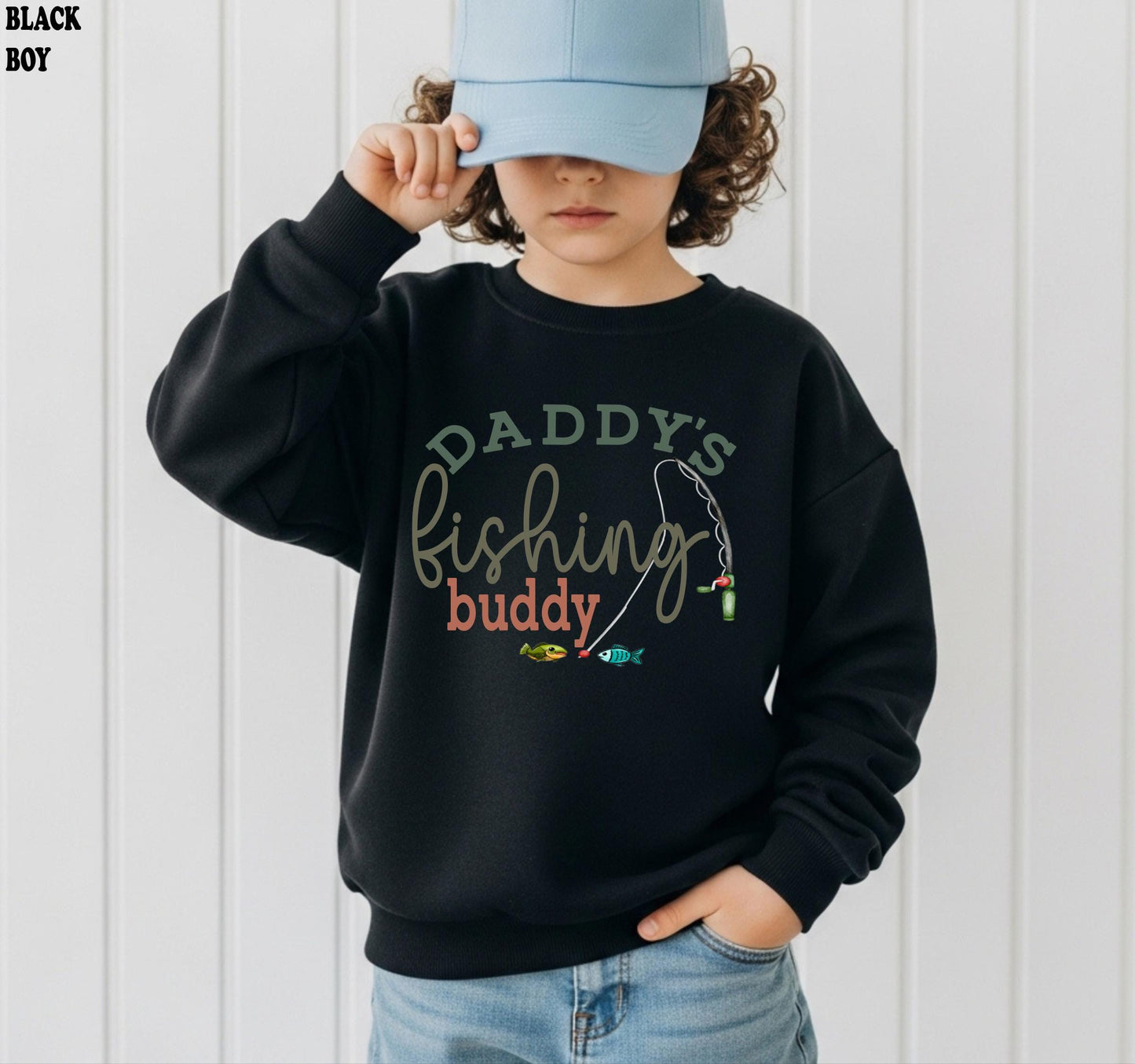 Daddy's Fishing Buddy Youth Sweatshirt, Funny Girls Fishing Kids Crewneck, Fishing Sweatshirt