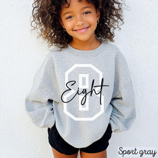 Eight Birthday Youth Sweatshirt, Birthday Boy Girl Crewneck, 8th Birthday Kids Sweater