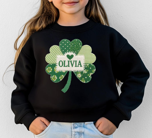 St Patrick's Day Youth Sweatshirt, Lucky Irish Kids Crewneck, Four Leaf Sweatshirt