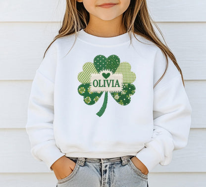 St Patrick's Day Youth Sweatshirt, Lucky Irish Kids Crewneck, Four Leaf Sweatshirt
