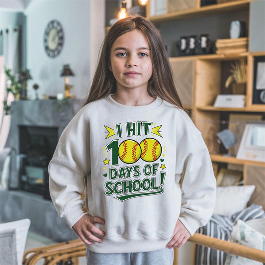 100 Days of School Baseball Youth Sweatshirt, Back To School Kids Crewneck, 100 Days Of School Sweater