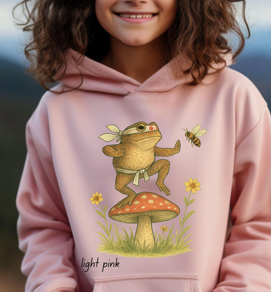 Karate Frog Youth Sweatshirt, Funny Frog Meme Crewneck, Funny Ninja Toad Kids Sweater