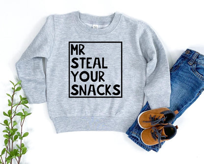 Mr Steal Your Snacks Kids Sweatshirt, Funny Snack Sweatshirt, Funny Kids Quote Sweater