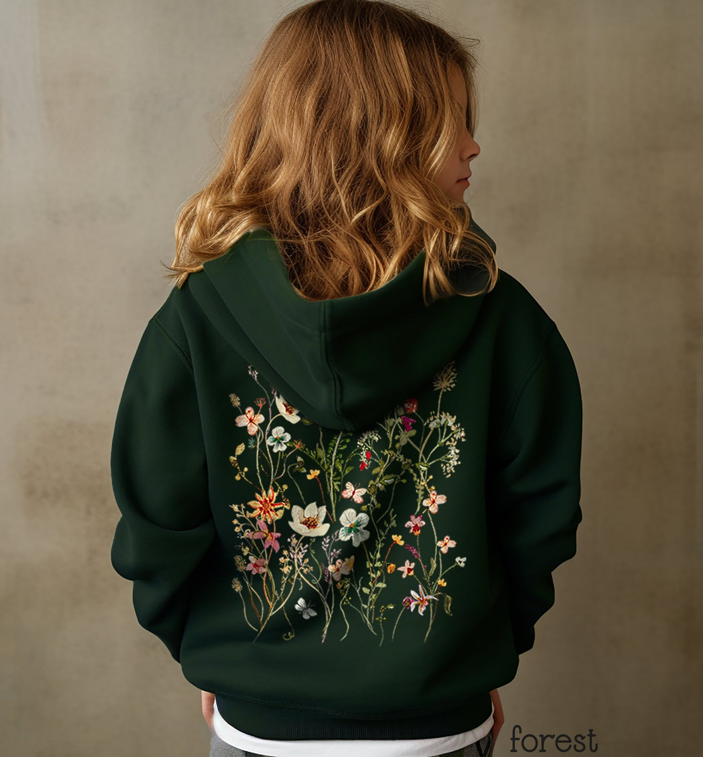 Flowers Youth Sweatshirt, Boho Cottagecore Pastel Crewneck, Botanical Floral Kids Sweatshirt