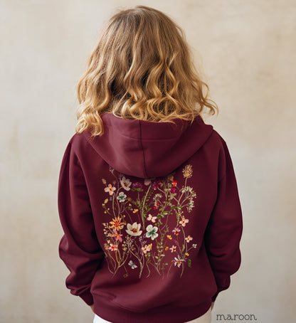 Flowers Youth Sweatshirt, Boho Cottagecore Pastel Crewneck, Botanical Floral Kids Sweatshirt