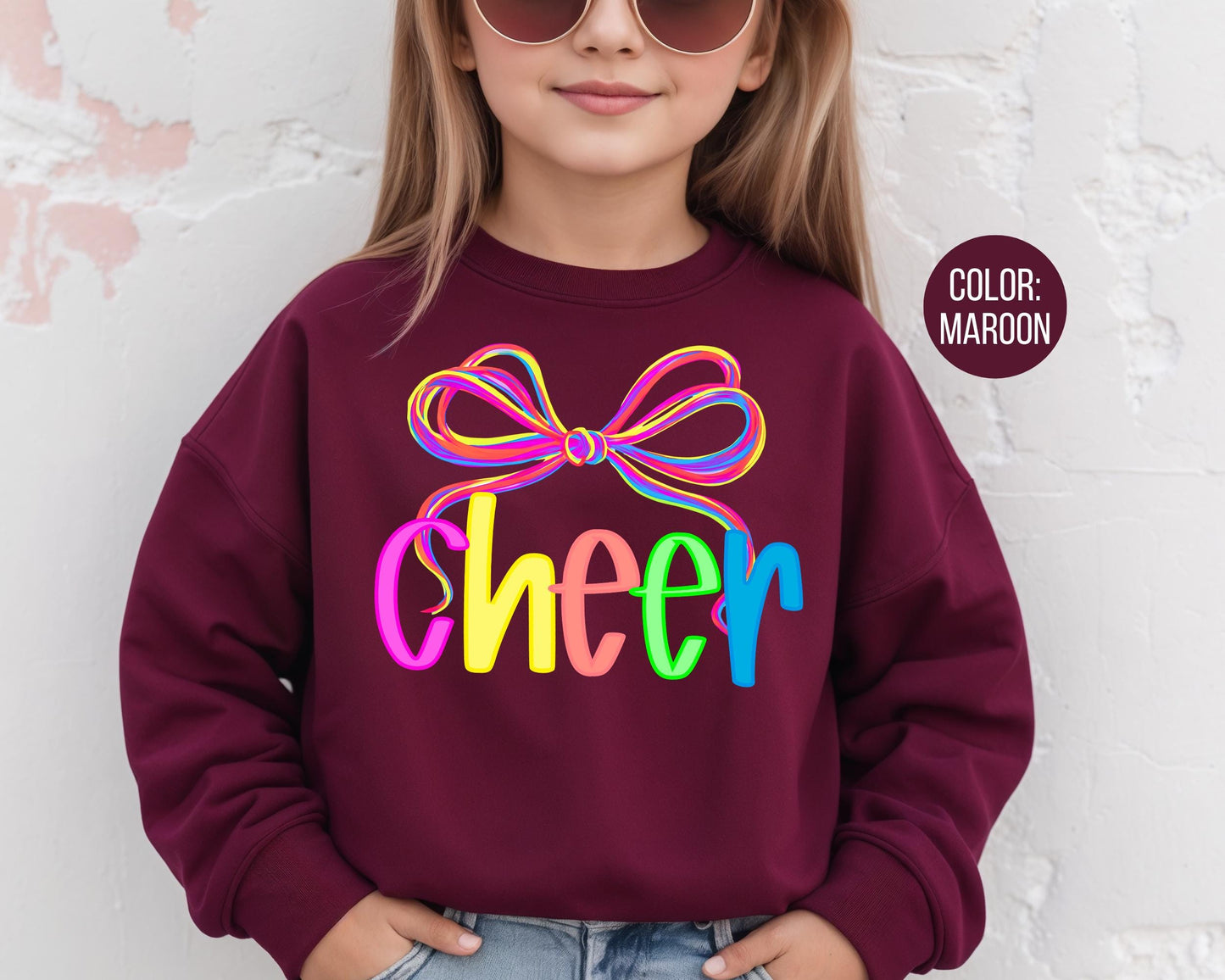 Preppy Cheer Youth Sweatshirt, Game Day Cheerleader Crewneck, Sports Kids Sweater