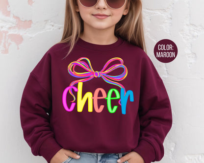 Preppy Cheer Youth Sweatshirt, Game Day Cheerleader Crewneck, Sports Kids Sweater