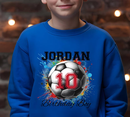 Soccer Birthday Boy Kids Sweatshirt, Personalized Name and Age Shirt, Custom Football Crewneck