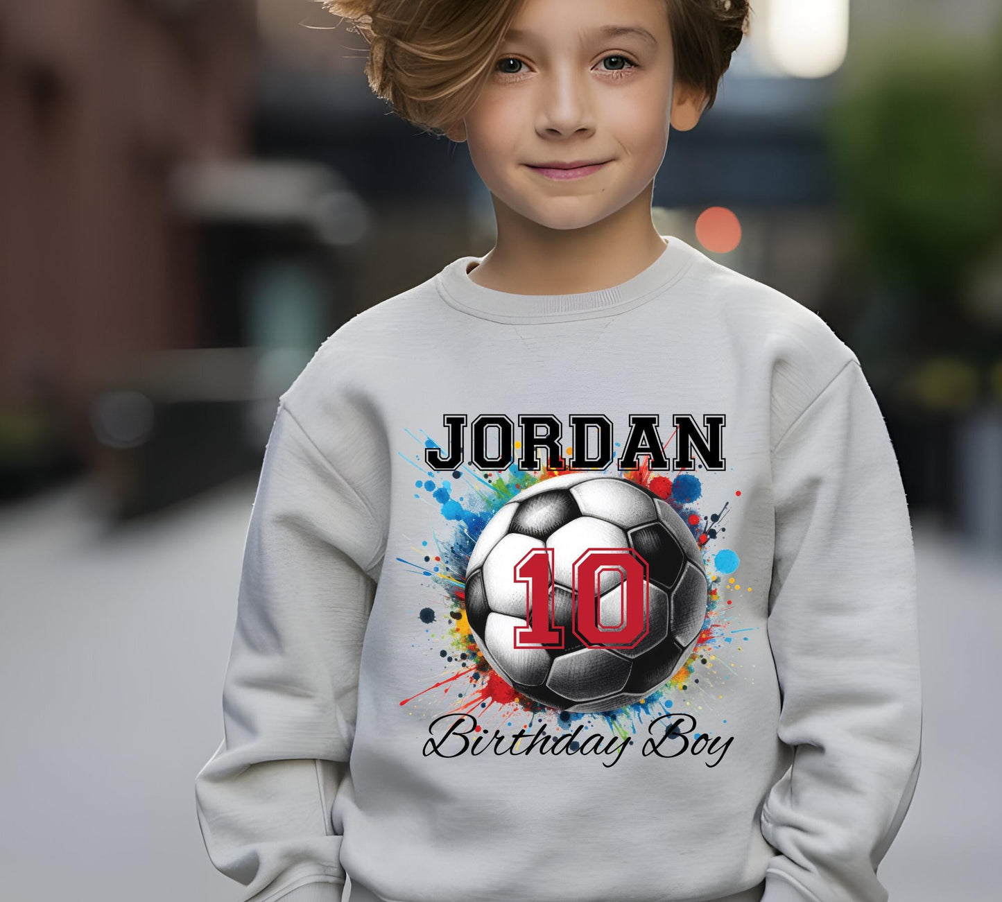 Soccer Birthday Boy Kids Sweatshirt, Personalized Name and Age Shirt, Custom Football Crewneck