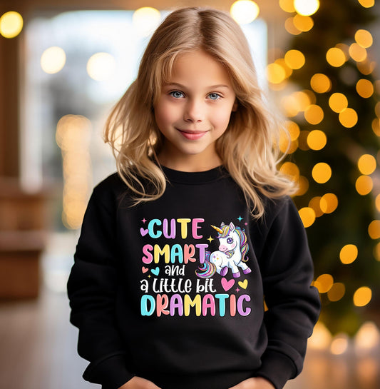 Funny Unicorn Youth Sweatshirt, Smart and Dramatic Crewneck, Cute Unicorn Kids Sweater