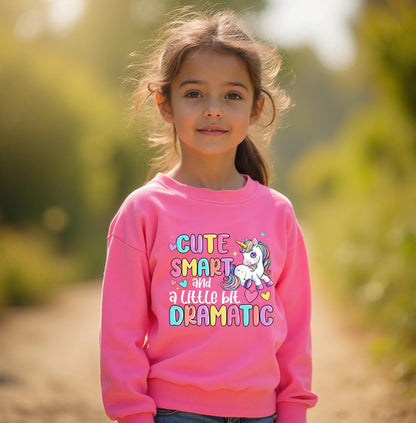 Funny Unicorn Youth Sweatshirt, Smart and Dramatic Crewneck, Cute Unicorn Kids Sweater