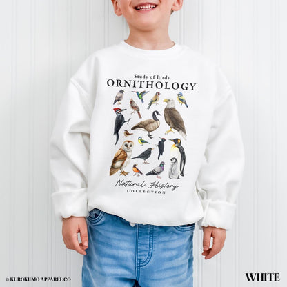 Vintage Ornithology Youth Sweatshirt, Avian WildlifeKids Crewneck, Bird Nerd Club Sweater