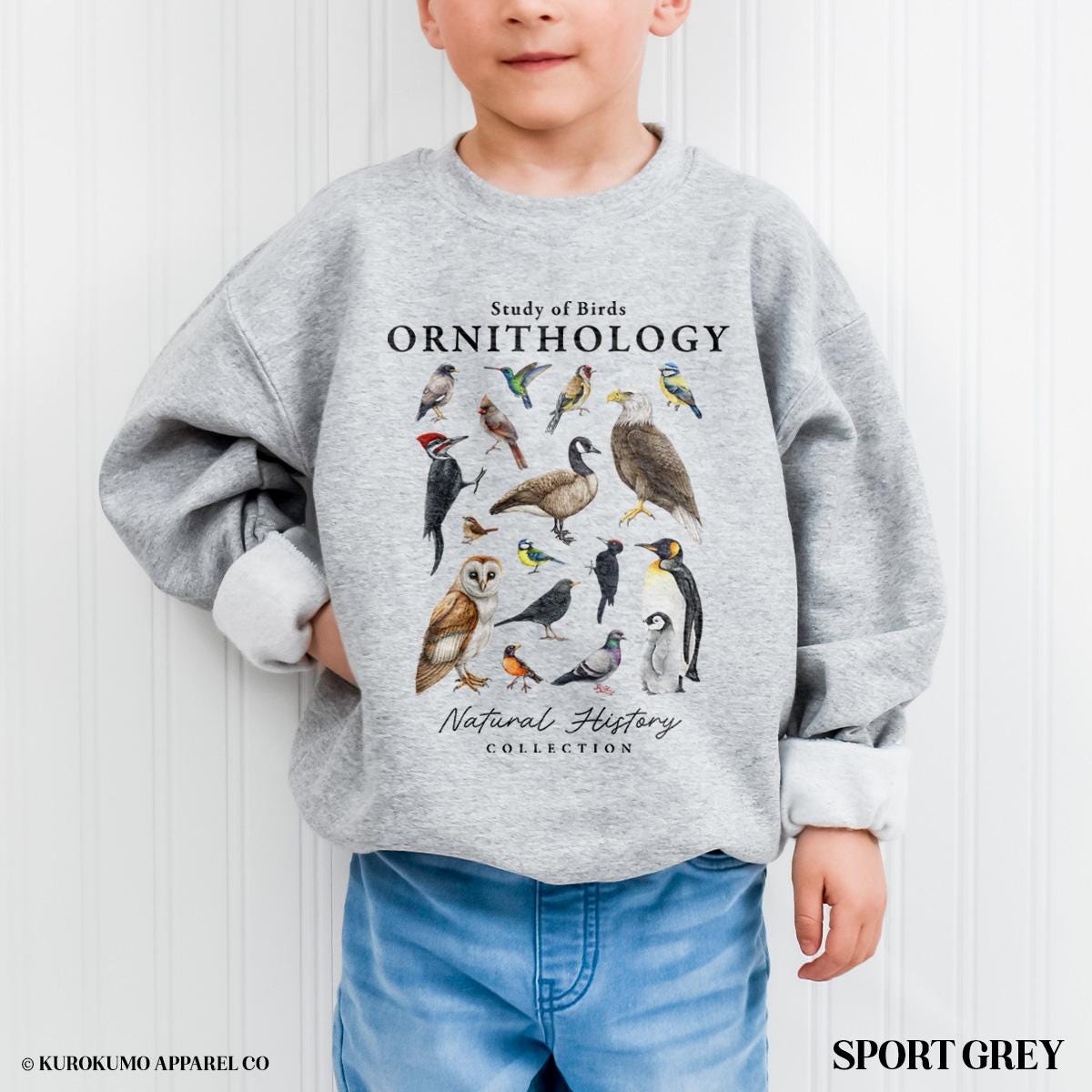 Vintage Ornithology Youth Sweatshirt, Avian WildlifeKids Crewneck, Bird Nerd Club Sweater