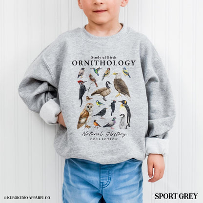 Vintage Ornithology Youth Sweatshirt, Avian WildlifeKids Crewneck, Bird Nerd Club Sweater