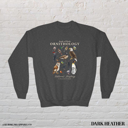 Vintage Ornithology Youth Sweatshirt, Avian WildlifeKids Crewneck, Bird Nerd Club Sweater