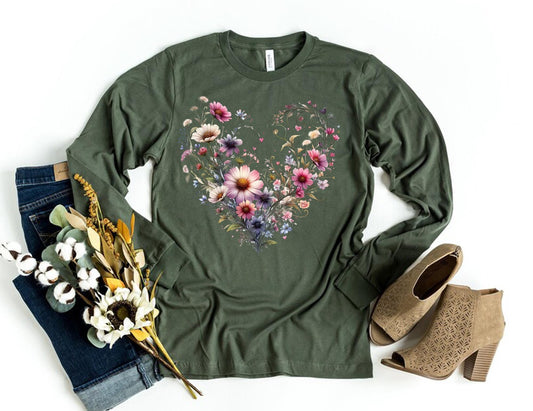 Boho Wildflower Youth Sweatshirt, Vintage Cottagecore Wildflowers Crewneck, Botanical Sweatshirt