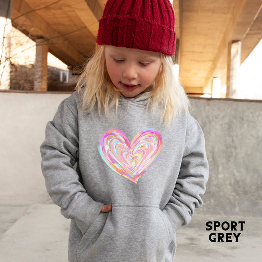 Youth Valentines Day Heart Sweatshirt, Pastel Watercolor Heart Crewneck, Spring Kids Sweater