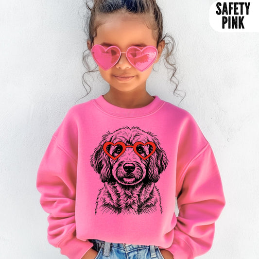 Youth Custom Dog Heart Glasses Sweatshirt, Retro Dog Lovers Sweater, Kid's Puppy Sweatshirt 4447584244