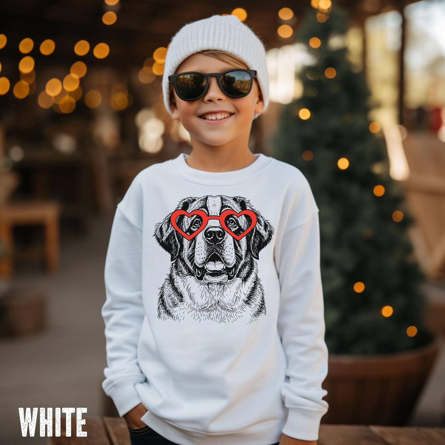 Youth Custom Dog Heart Glasses Sweatshirt, Retro Dog Lovers Sweater, Kid's Puppy Sweatshirt 4447584244