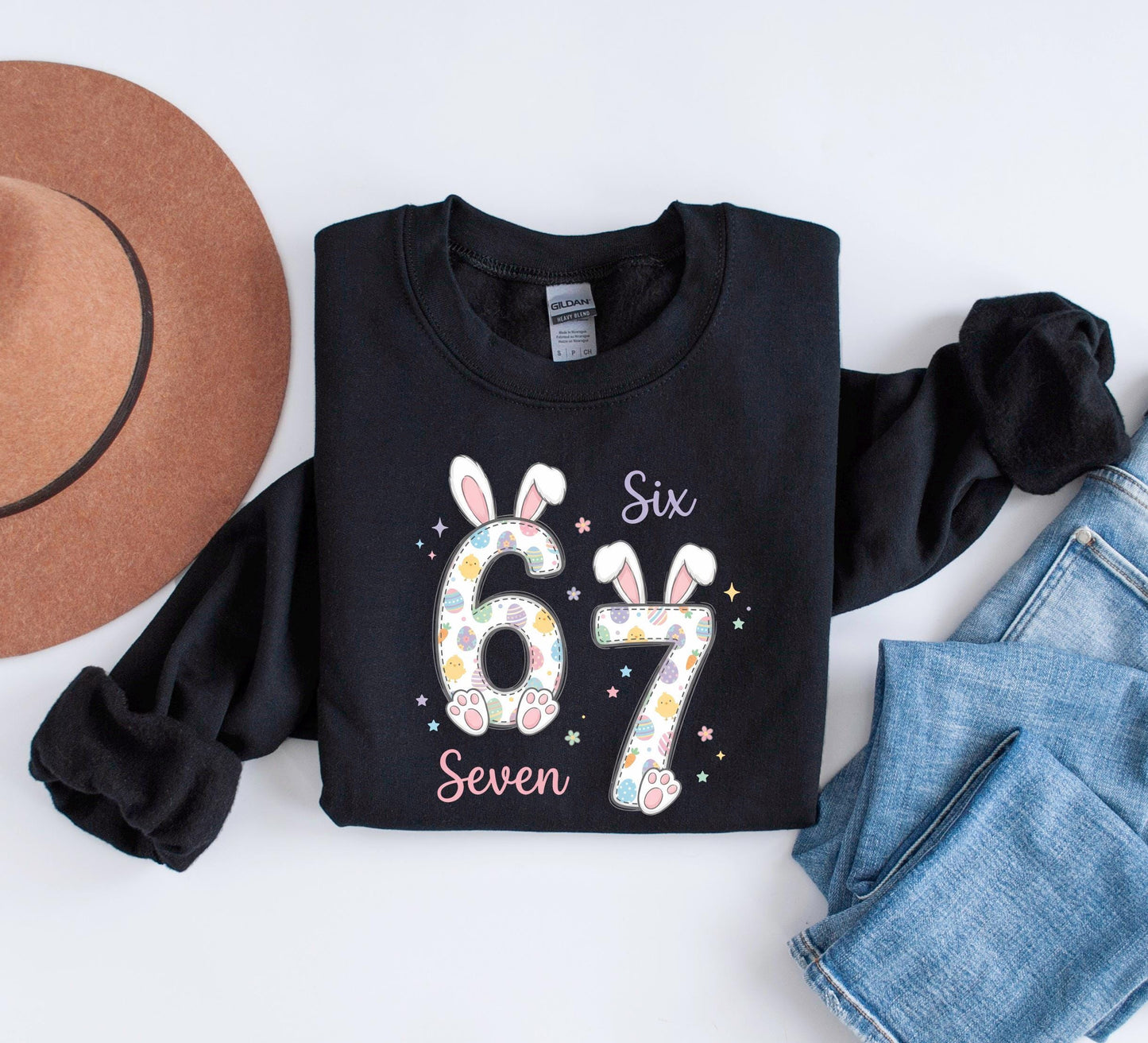 Funny Easter Youth Sweatshirt, 67 Funny Six Seven Crewneck, Happy Easter Kids Sweater