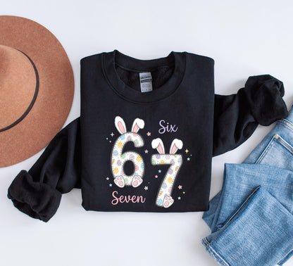 Funny Easter Youth Sweatshirt, 67 Funny Six Seven Crewneck, Happy Easter Kids Sweater